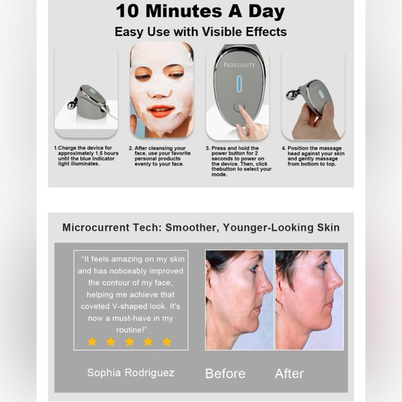 Microcurrent Facial-Roller Wrinkle Removal Anti-Aging Face Lifting, Fine Lines - Picture 11 of 14